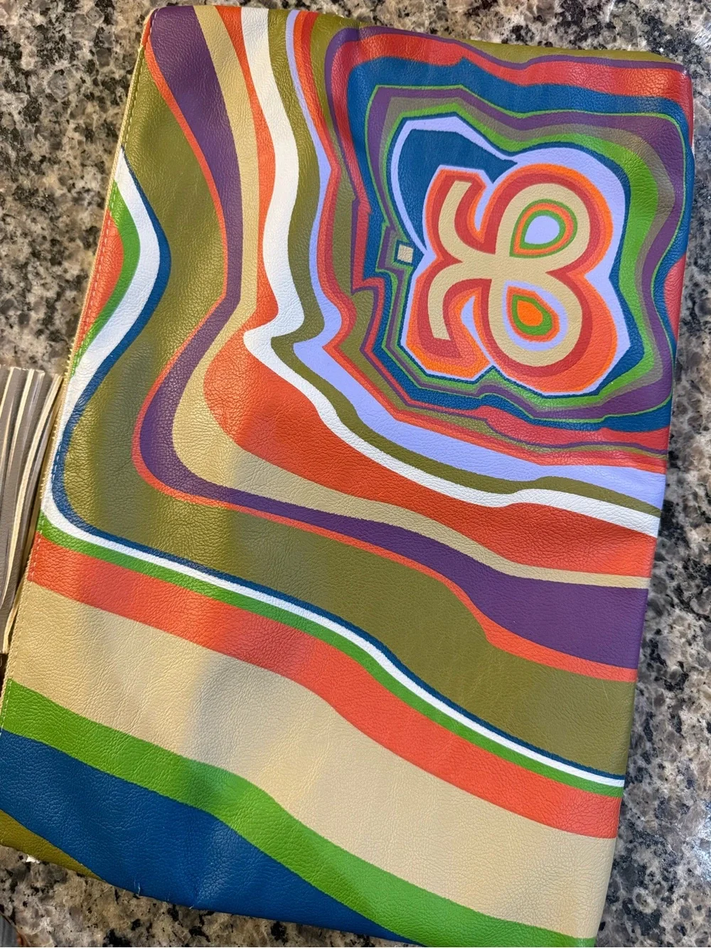 Arbonne Cream Fold-Over Clutch with Multicolor Stripe Accent